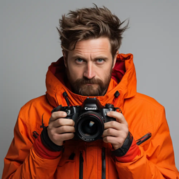 Professional photographer holding a camera