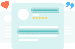 Key quote highlighted inside a five star customer review