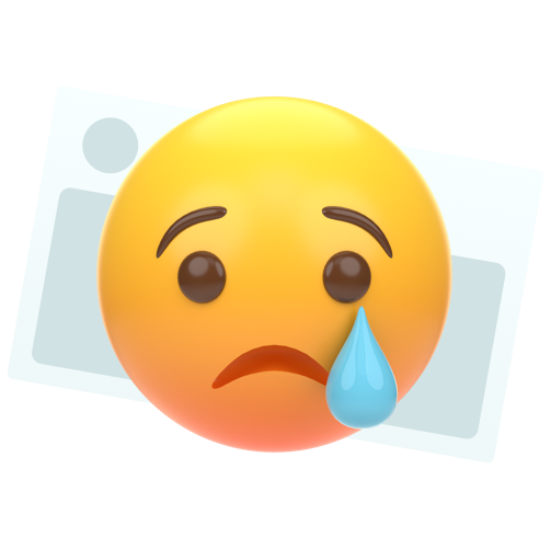 Sad face emoji over a photo