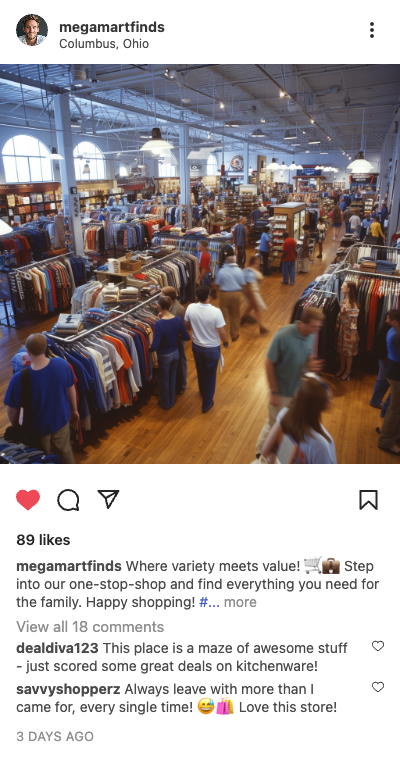 Example retail post: busy aisles of a large store in Columbus, Ohio