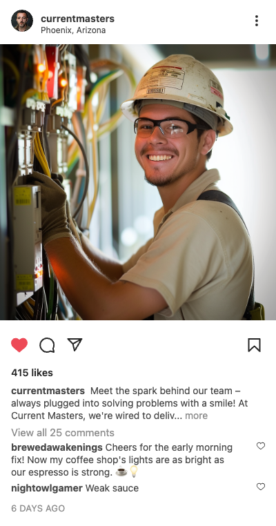 Example electrician post: smiling electrician at work in Phoenix, Arizona