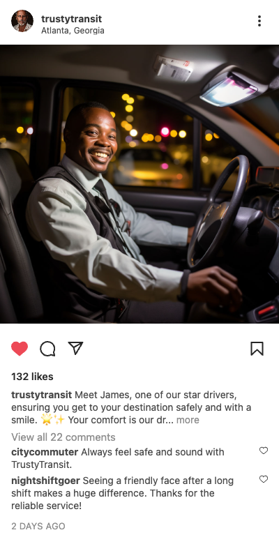 Example transportation post: smiling chauffeur behind the wheel in Atlanta
