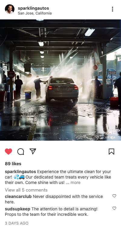 Example auto post: car going through a car wash in San Jose, California